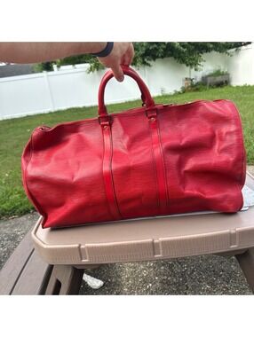 Louis Vuitton Keepall 55 Epi Leather Red Duffel Bag 1987